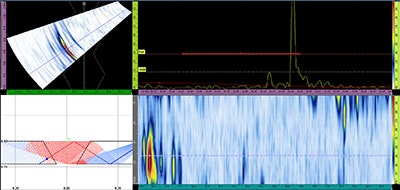 Abb. 6: A-C-R-S-Bild einer Schweißnaht mit fehlender Seitenwandverbindung am dritten Schenkel (Seitenrückwand)