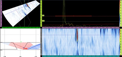 Abb. 5: A-C-R-S-Bild einer Schweißnaht mit fehlender Seitenwandverbindung am zweiten Schenkel (Sondenseitenwand)