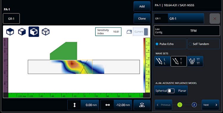 Sensormodell: 10L64 A31. Anzahl Elemente: 64. Frequenz: 10 MHz. Abstand: 0,31 mm.