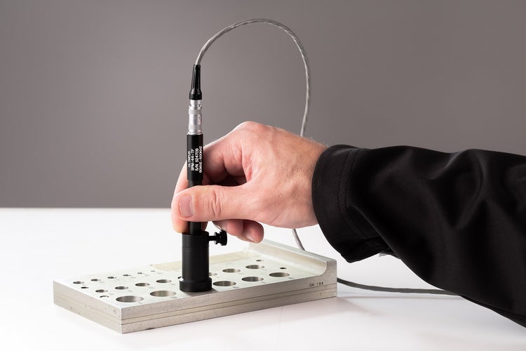 Figure 4. Standard manual probe and cable, showing typical cable bind when testing fastener or bolt holes manually.