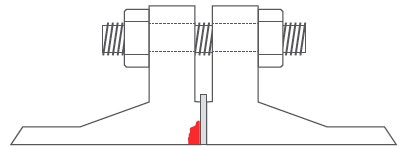 A cross-sectional view of a raised face flange.