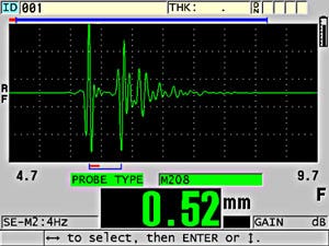 Example of an optimal gelcoat reading. The first peak is detected.