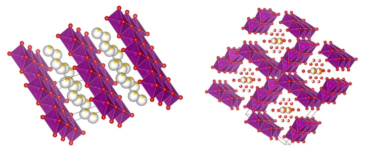 3-D structure of birnessite4 (left) and todorokite5 (right)