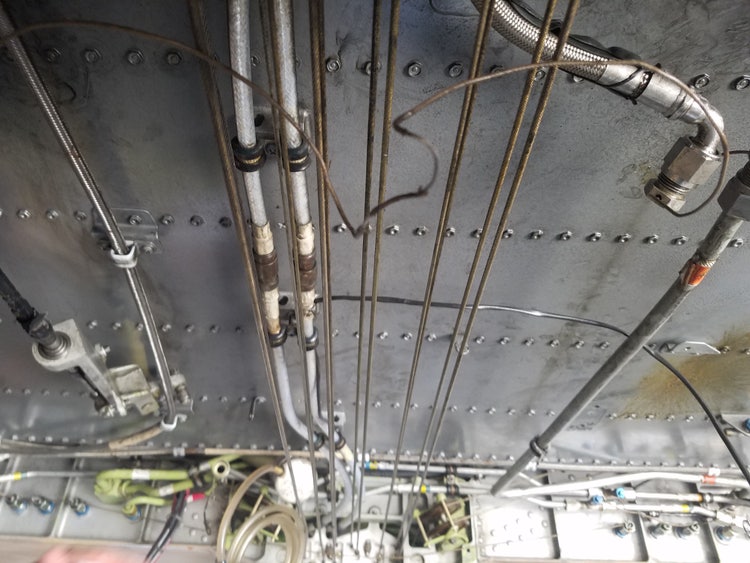 The inspection area showing hundreds of overhead fasteners