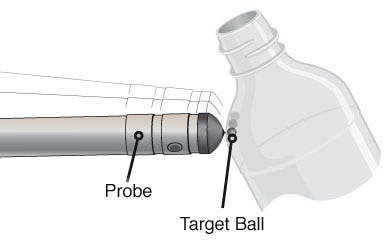 Figure 3. A target ball is placed on one side of a part to be measured. The probe is placed on the opposite of the part, and the ball is attracted to the probe.