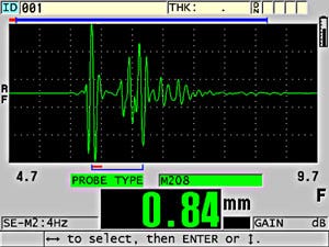 Example of an inaccurate reading. The first peak is undetected due to low amplitude related to inside surface roughness.