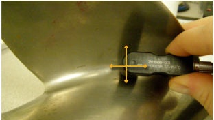 Example of scanning a propeller with eddy current testing