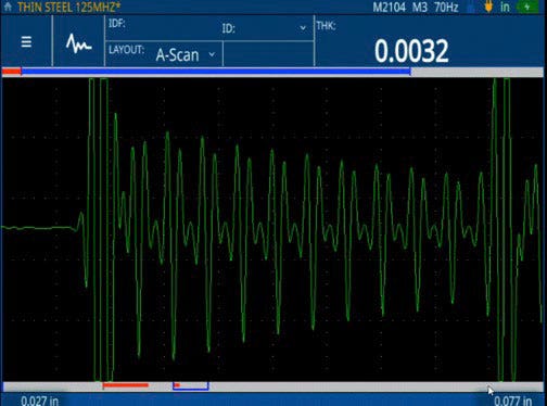 Thin thickness measurements (0.0032 in.) of thin steel performed with the 72DL PLUS gauge