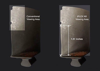 Figure 4—The four times larger viewing area of the IPLEX NX videoscope facilitates both imaging and the measurement of defects.