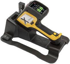 Delta Handheld XRF Analyzer in docking station