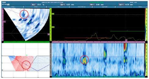 Flaw 2: centerline crack scan results