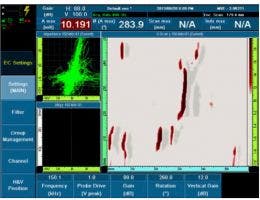 Scan using a standard ECA probe that features the same color representation as the red dye PT (patent rights protected.) The sensitivity can be adjusted to reveal more or fewer defects.