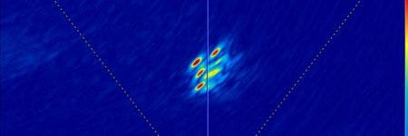TFM imaging of cluster porosity, a result of moisture-contaminated flux coated electrodes. During the welding process, the moisture is heated, turns into a gas, and becomes trapped in the weld.