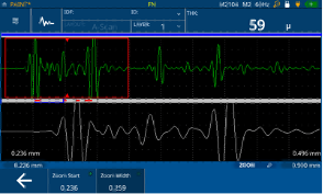 A-scan of an automotive paint thickness measurement