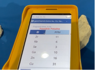 Vanta analyzer screen showing the identification of petalite.