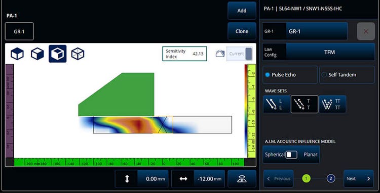 Probe model: 5L64 NW1. Number of elements: 64. Frequency: 5 MHz. Pitch: 1 mm.