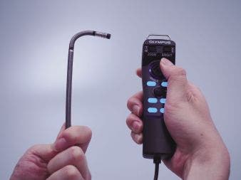 The IPLEX videoscope’s joystick's lightweight controls help minimize user fatigue when working for long hours