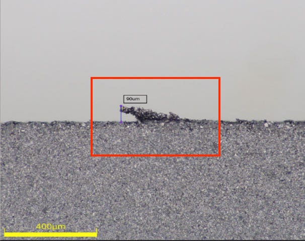 Observation of an electrode plate burr using a digital microscope