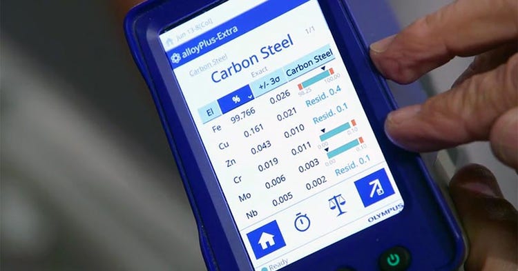 Vanta handheld XRF analyzer results screen