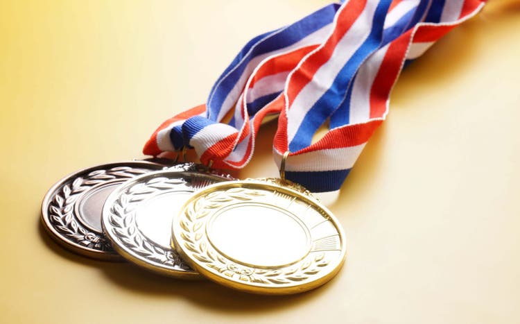 Gold, silver, and bronze medals