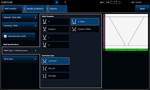 The Part and Weld section of the scan plan tool