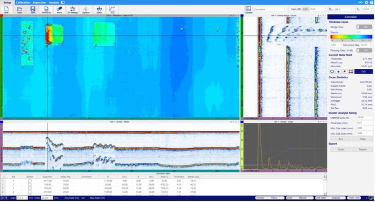 Corrosion manager window of Olympus’ WeldSight advanced analysis software