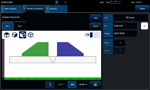 The Probes and Wedges section of the scan plan tool