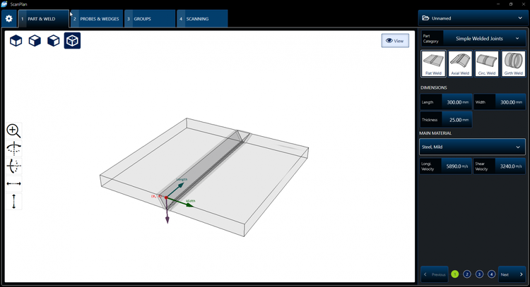 ScanPlan software Part and Weld tab with 3D modeling