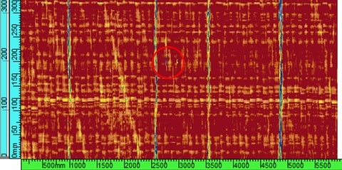 Detección típica de un defecto de forma redondeada utilizando el algoritmo del RTIS de Olympus