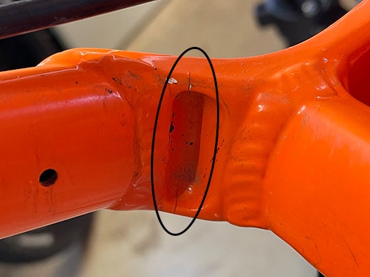 Grietas en el cuadro de una bicicleta