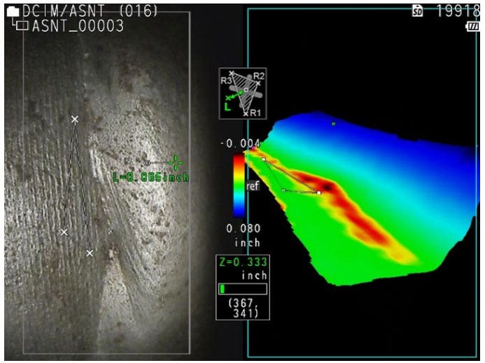 Herramientas de medición de vista 2D y modelado 3D en el videoscopio IPLEX NX