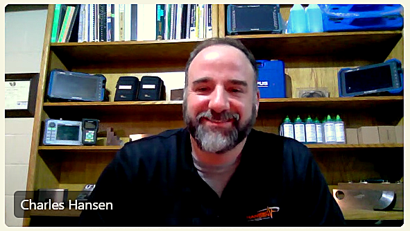 Chatting with Charles Hansen via videoconference from his office