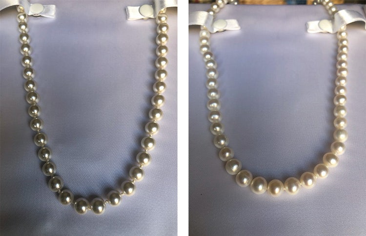 Collar con perlas auténticas vs. collares con perlas falsificadas
