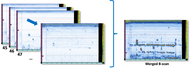 B-scan no combinado versus B-scan combinado que muestra todos los defectos de manera simultánea.