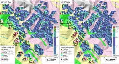 Tecnologia XRF portatile per il rilevamento dell'oro (Au) e dei rispettivi elementi indicatori per le esplorazioni minerarie e le analisi di orientamento ai depositi minerali (vectoring)