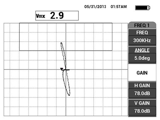 Segnale di ispezione su un intaglio (profondità di 0,889 mm o 0,035 in.) nella sezione affusolata della parte centrale
