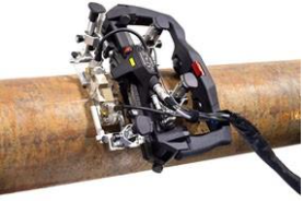 AxSEAM long seam UT weld inspection scanner performing an axial scan on steel erw tubing