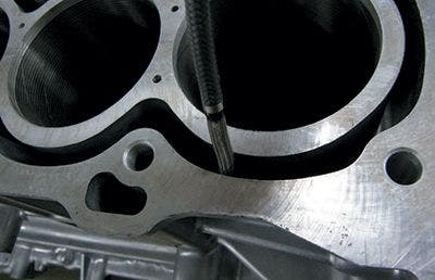 Figure 1: Engine block water jacket inspection is a common application for industrial videoscopes.