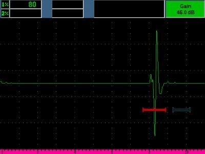 Typical flaw indication, echo in red gate