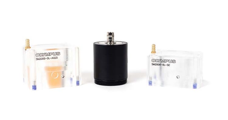 SM2008-0L-AQ25（左）。 M2008 0.5 MHzプローブ（中央）。 SM2008-0L-SC（右）。