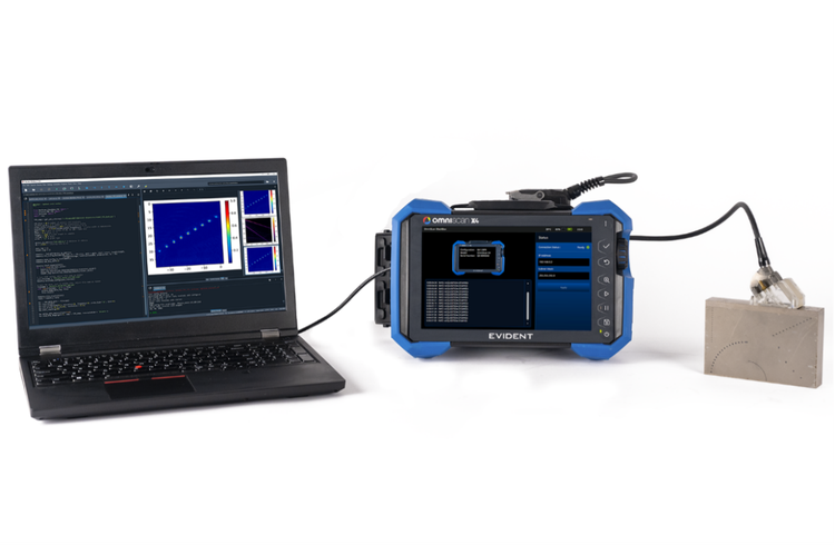 OmniScan Black Boxアプリを実行しているOmniScan X4で取得したデータを使用した、パソコンでのフルマトリックスキャプチャエレメンタリーAスキャンの再構成