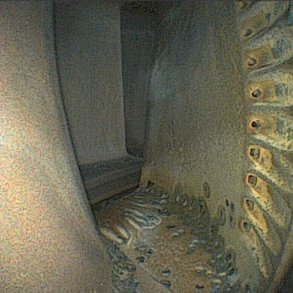 IPLEX TX IIビデオスコープで捉えた、ヘリコプター用GE CT7タービンエンジン内のブレードの画像