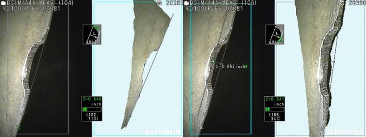 航空機タービンブレードの工業用内視鏡検査