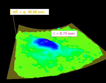 左のサンプルに曲面基準計測モードと3Dカラーマップを適用。