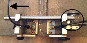 Typical “Parallel” Weld Scanning Setup and Data Collected. Data is side view of weld from scan start to scan finish across the weld. Position of encoder and scanning direction are highlighted.